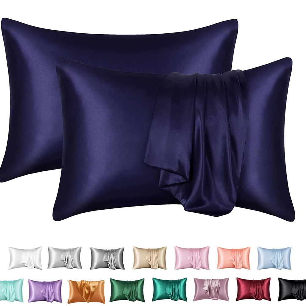 2PCS Satin Silk Pillowcase for Hair and Skin, Coral Pillow Cases 6 Colors Standard Size Set of Super Soft Pillow Case