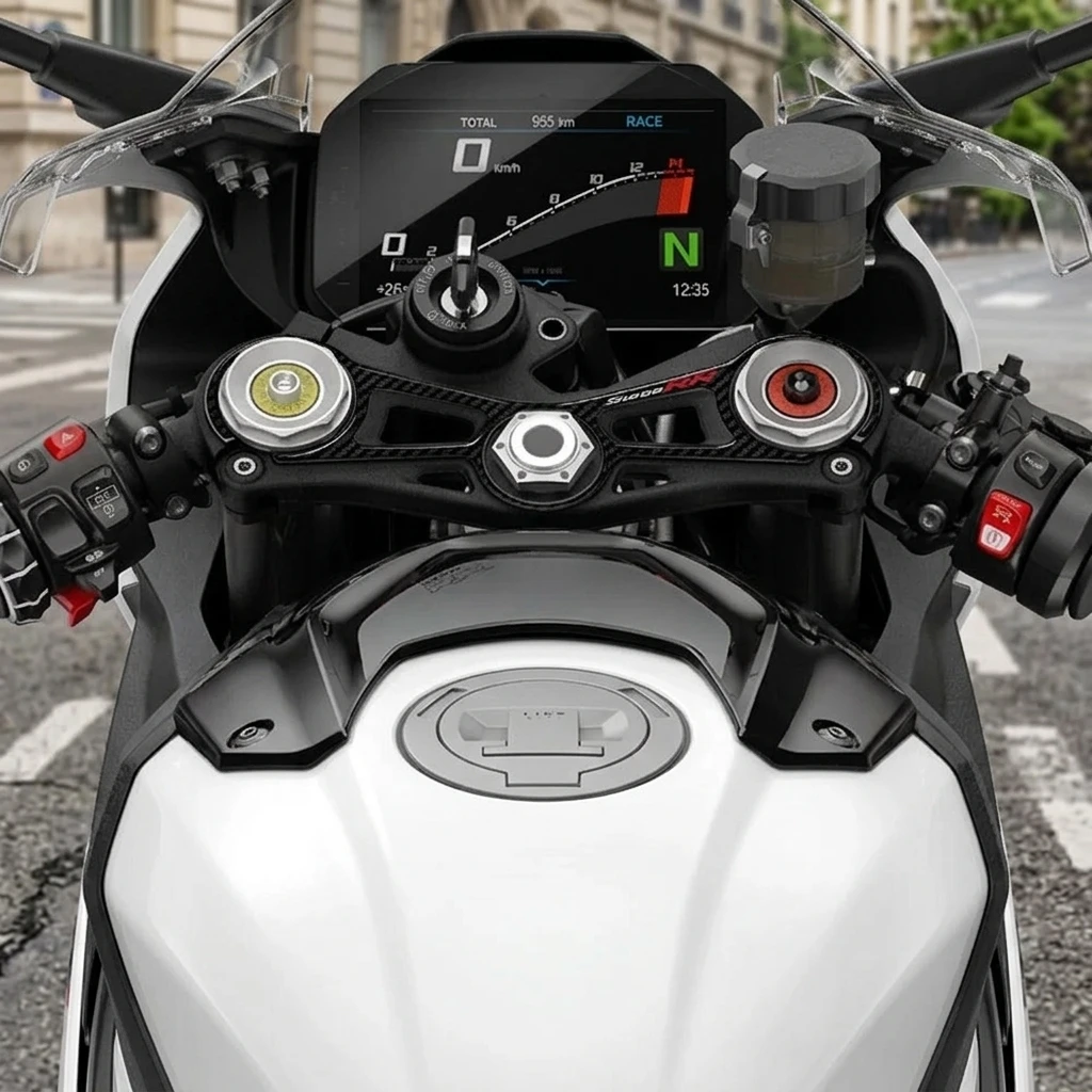 3D Carbon-look Upper Triple Yoke Defender Sticker for BMW Motorrad S1000RR M1000RR 2019-2023