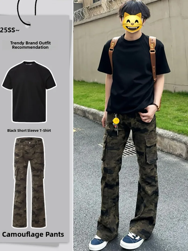 

Мужские джинсы American High Street с камуфляжным принтом, прямые, рабочие, длинные брюки, комплект, Cleanfit, повседневные, для отдыха, модные