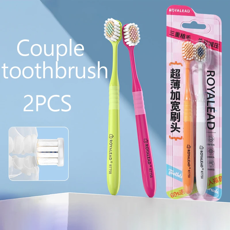 

2PCS Adult Mountain Shaped Convex Soft Bristled Toothbrush Household Wide Head Gingival Protection Manual Toothbrush Set