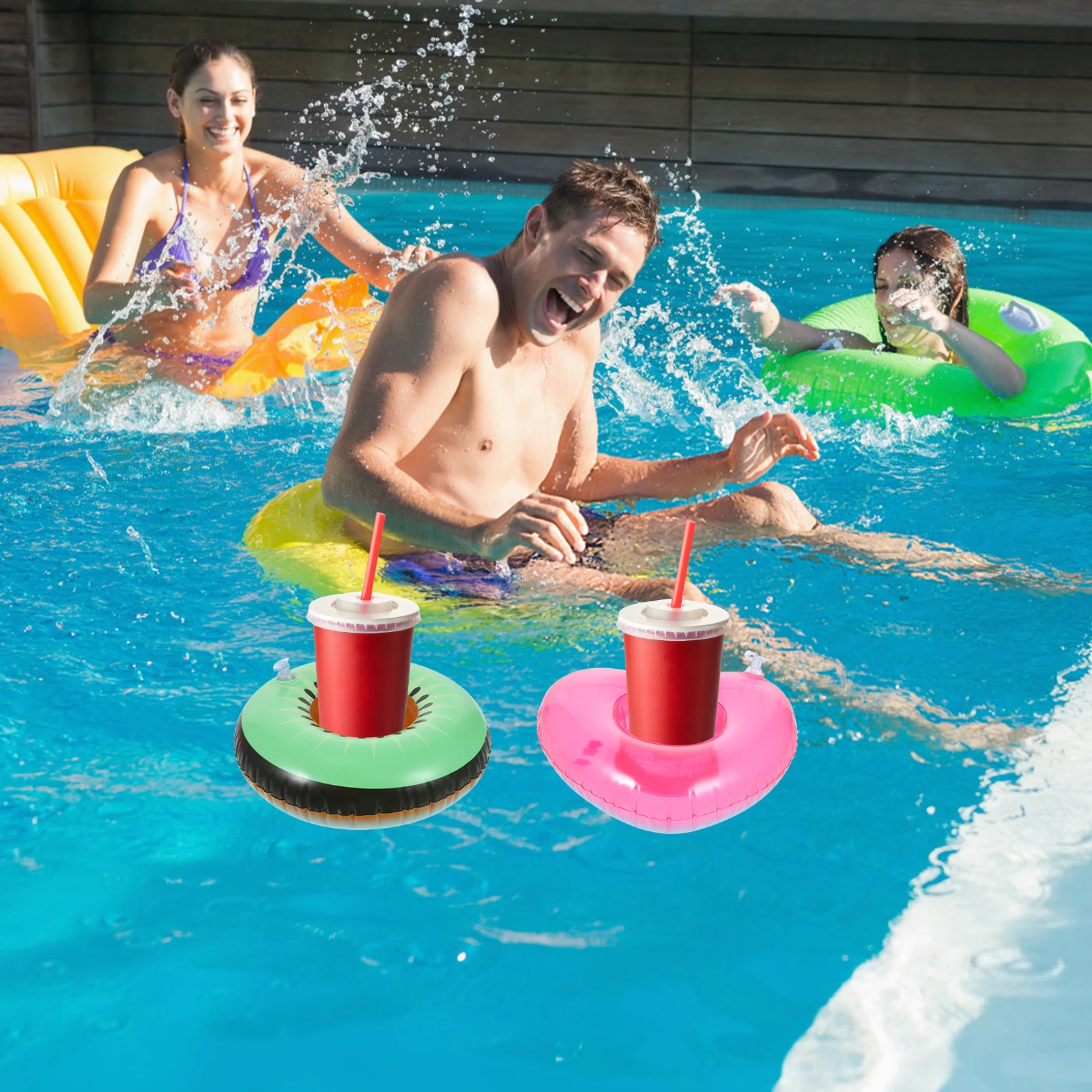 4 Uds. Taza inflable flotadores de bebidas de Pvc para piscina, fiesta en la playa, baño para niños, soportes flotantes para bebidas, suministros para piscina