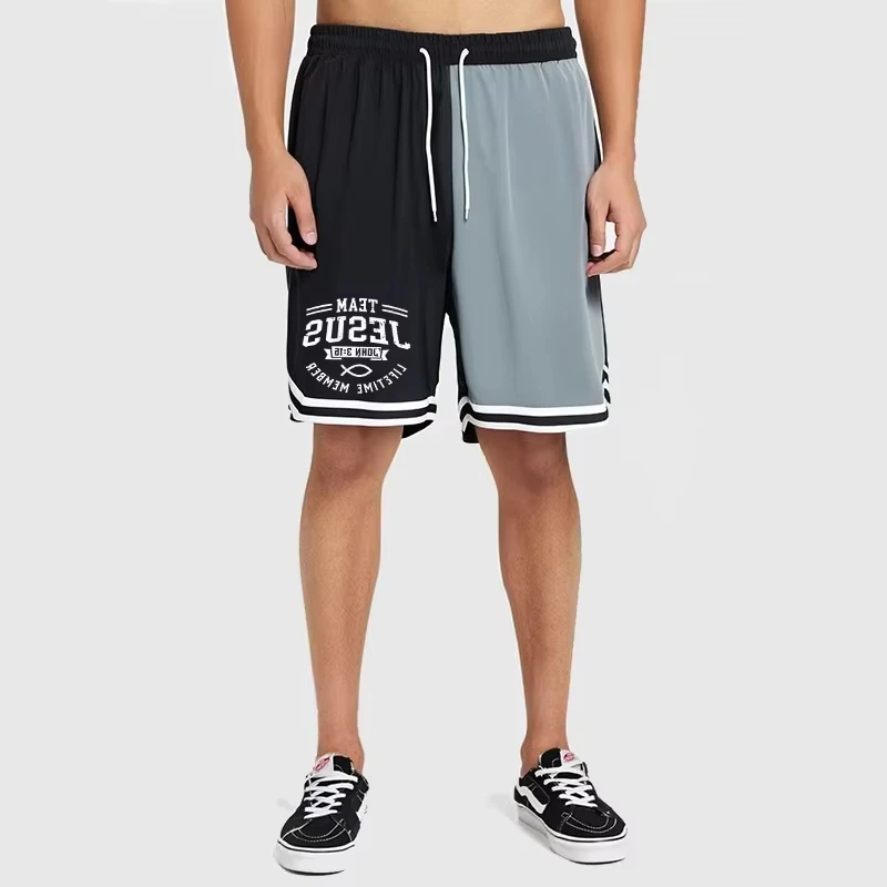 Christian Pattern Colorblock Graphic Striped Basketball Shorts Fashion Athletic Quick Dry Gym Workout Running Loose Shorts Moto