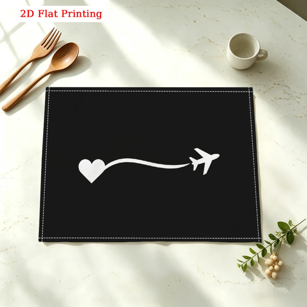 Heart Plane Trail Kitchen Placemat Heart Plane Trail Linen Pad Dish Coffee Cup Table Mat 1PC 30x40cm