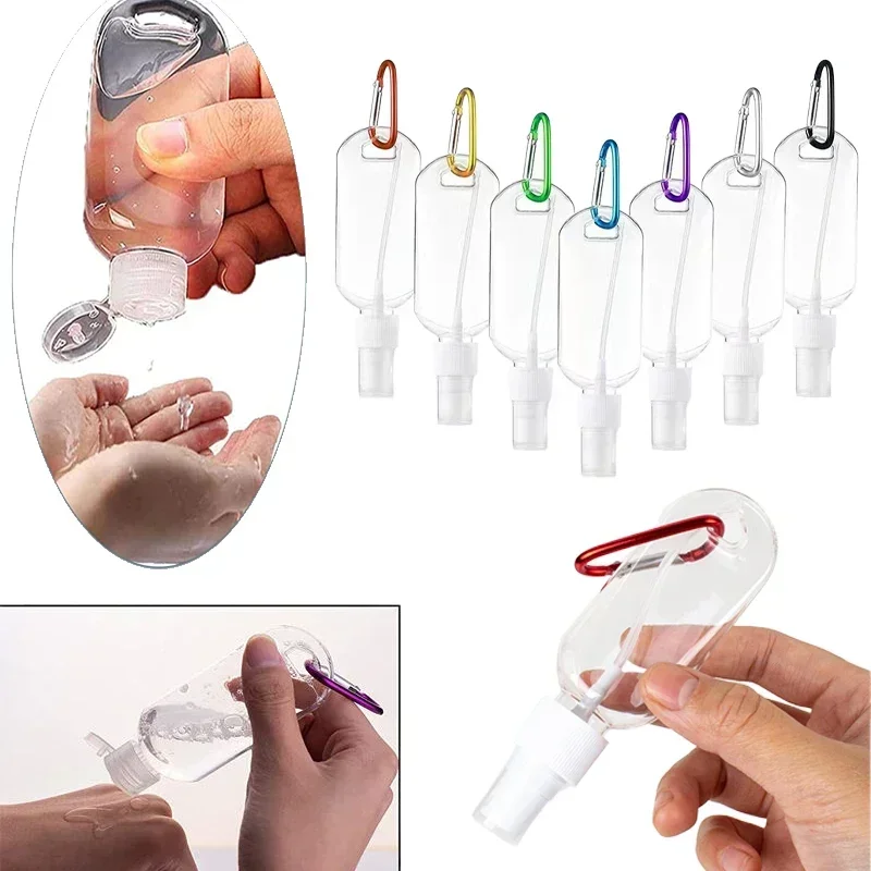 

10Pcs 30-60ml Portable Clear Plastic Travel Bottles With Keychain Containers w/ Flip & Spray Lid For Hand Rubbing Alcohol Liquid