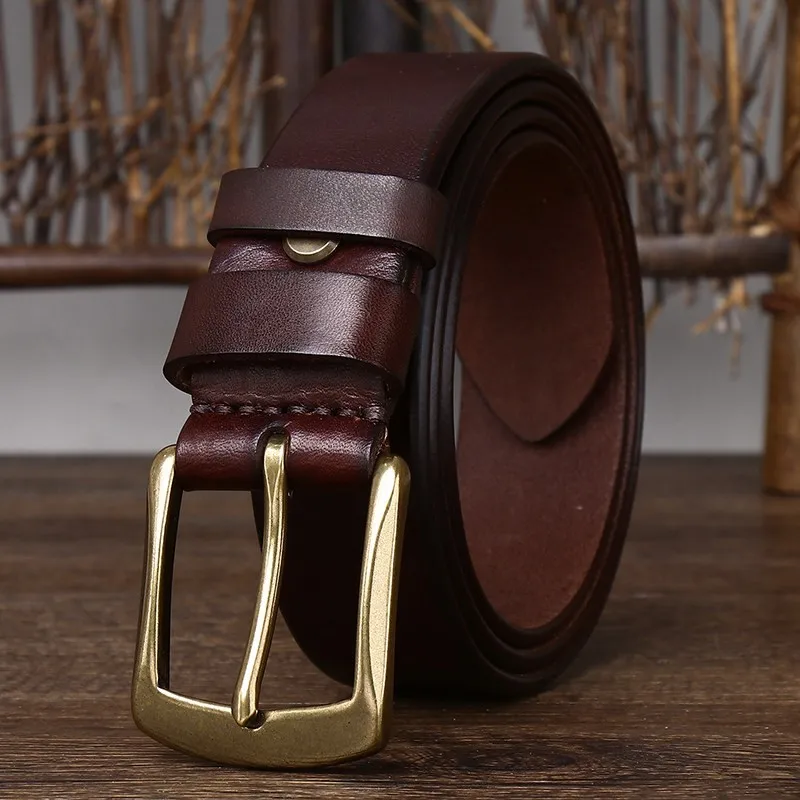 38CM wide thickened simple casual belt men's leather pin pure cowskin youth