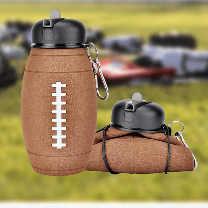 Silicone Folding Water Bottle,Outdoor Sports Water Bottle,Portable Kids Water Bottle,Drop-proof,Rugby Shaped