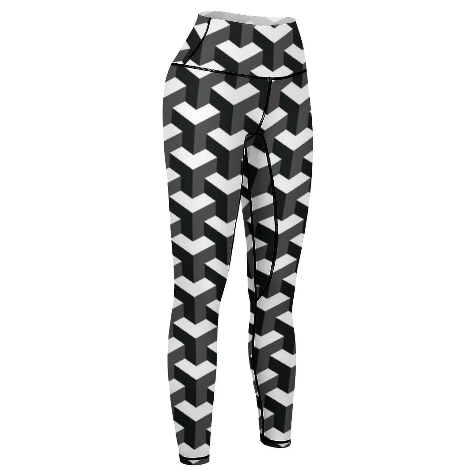 Black and White Cube Pattern 3D Effect Leggings sports tennis for Women's high waist Womens Leggings