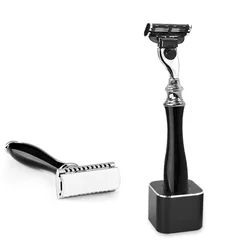 3 Edge Shaving Razor With Black  Coated Handle Beard and Mustache Safety Razor For Mens Perfect Shave