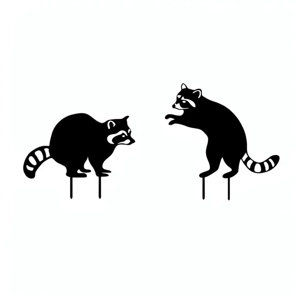 Iron Raccoon Garden Silhouette Stake Decorative Outdoor Metal Animal Figurine Lawn Art Ornament Backyard Landscape Decor