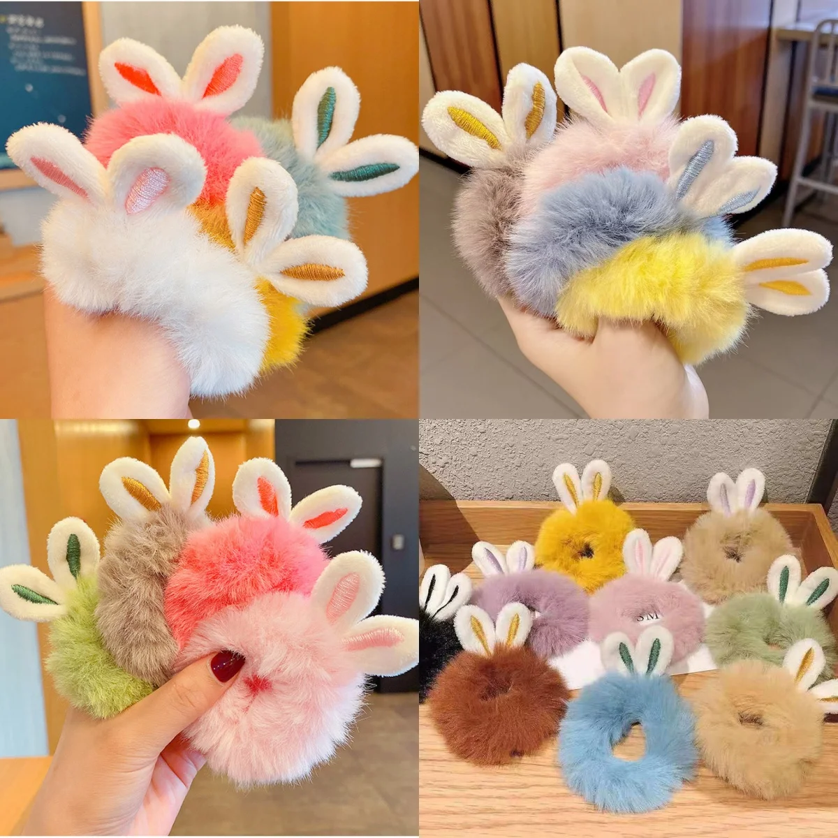 Niedliche Plüsch-Haarbänder für Babys, Cartoon-Hasenohren, elastisches Haargummi für Mädchen, Kawaii-Gummiband, Kinder-Haarring, Haar-Accessoire