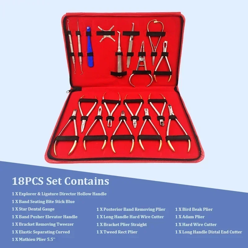

18pcs Dentist Orthodontic Tools Kit Orthodontic Pliers Forming Pliers Archwire Orthodontic Set