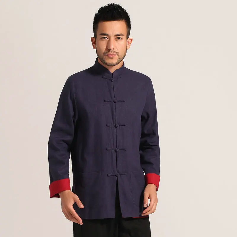 

Men Linen Tunic Coat Both Sides Wearing Design Red Black Beige Mandarin Collar Tangzhuang Outfit Hanfu Chinese Kungfu Jackets