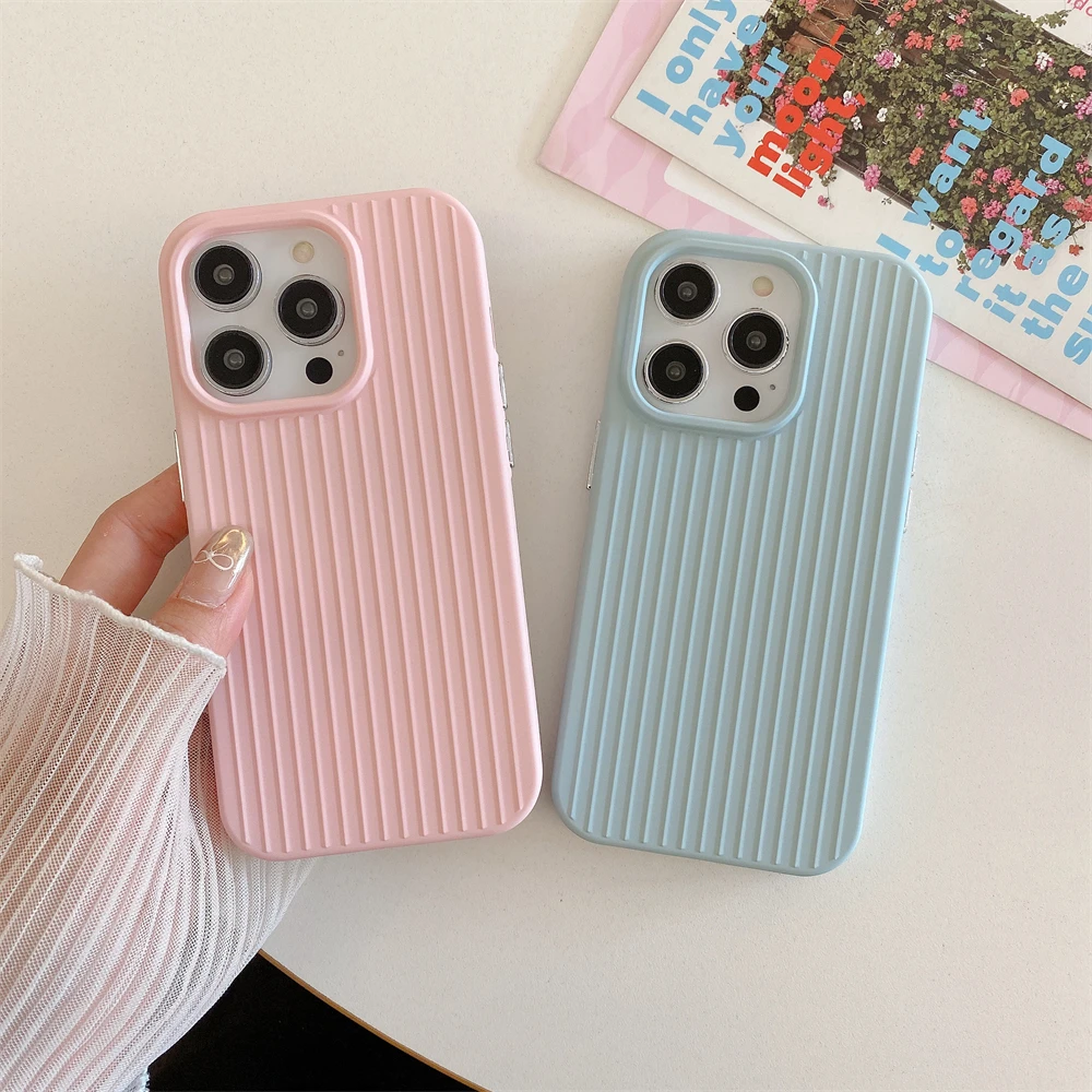 Macaron color tile ribbed mobile phone case suitable for iPhone11 12 13 14 15 16pro solid color durable 16plus mobile phone prot