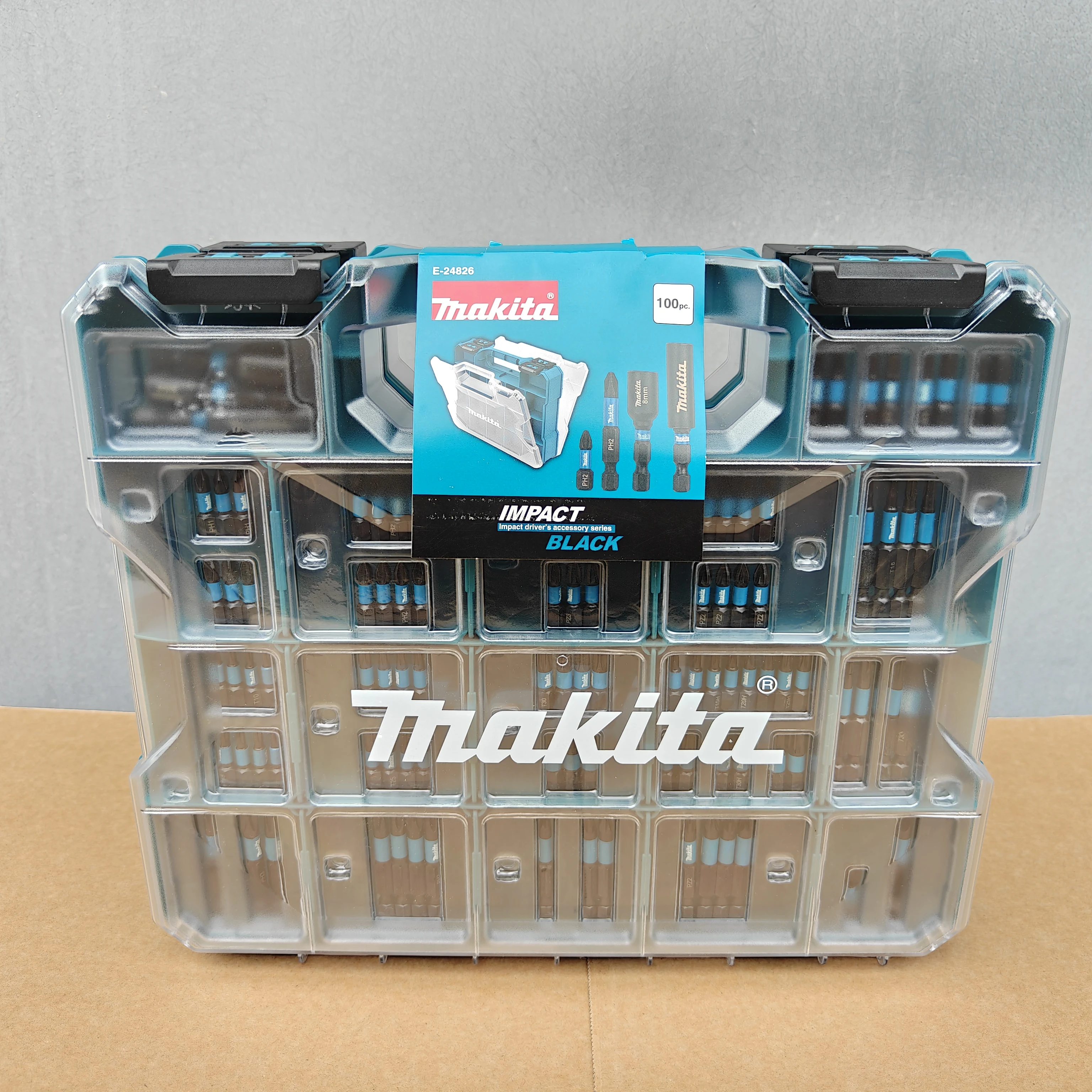 Makita E-24826 100Pcs Impact Screwdriver Bit Set C&E Form Assorted PH PZ Torx Hex Bits With Portable Organizer Storage Case