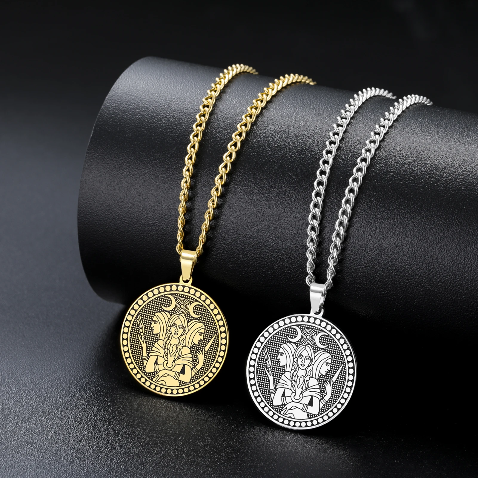 Kkjoy Hecate Triple Moon Goddess Anhänger-Halskette, Edelstahl, Hexerei-Amulett, Kette, okkulter Schmuck, Geschenk für Männer und Frauen – Detail 9
