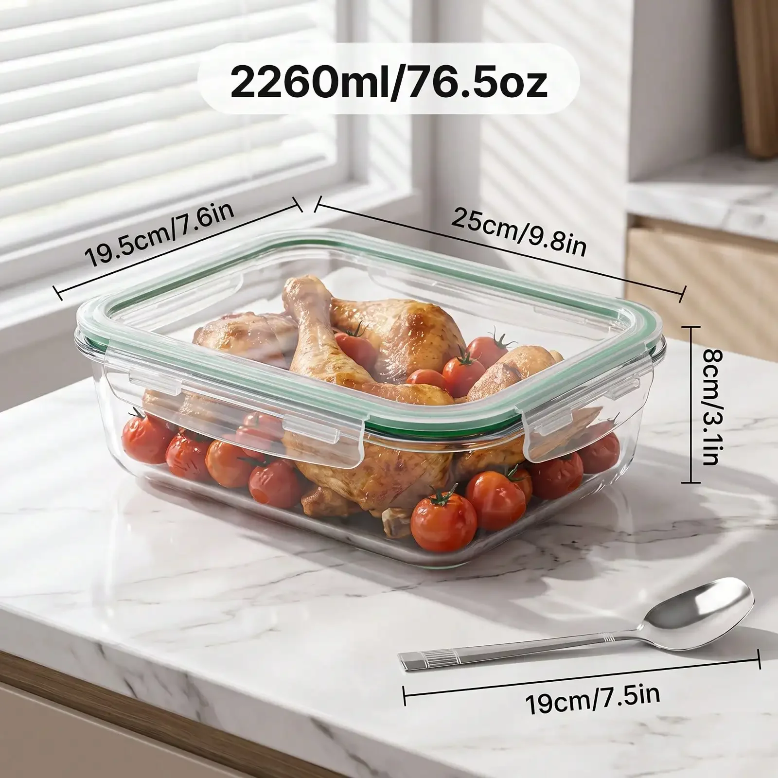 Multi-Size Glass Food Storage Containers Set, 2Pcs (63Oz+76.5Oz)/3Pcs 76.5Oz Option, Snap Lock Sealed Lids, Leakproof Meal Prep Box, Oven & Microwave Available, For Kitchen Leftover/Food Storage
