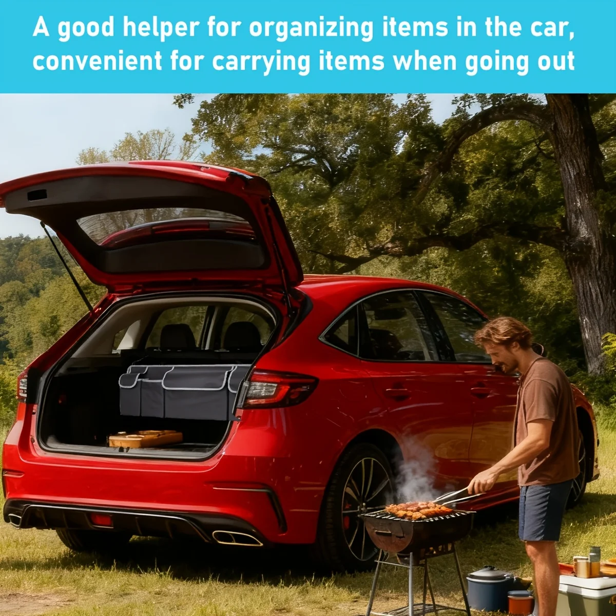 Oxford Cloth Storage Bag For Car Trunks Featuring Four Large Pockets And Two Adjustable Straps Place In Car Back Seat Universal