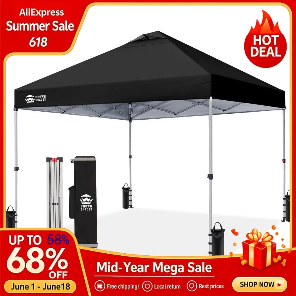 10x10 Pop Up Canopy Beach Tent with CenterLok One Push Setup Easy Outdoor Sun Shade for Events, Parties, Camping Gazebo Tents