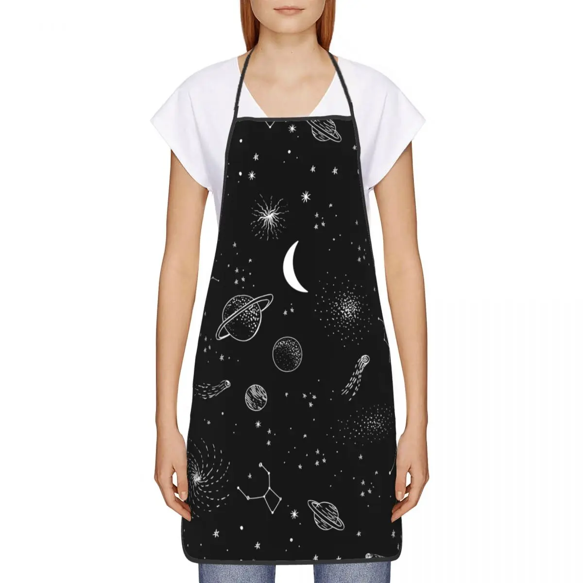 Custom Bib Starry Sky Pattern Apron Chef Cooking Stars Constellations Planets Comets and Nebulae Tablier Cuisine Baking