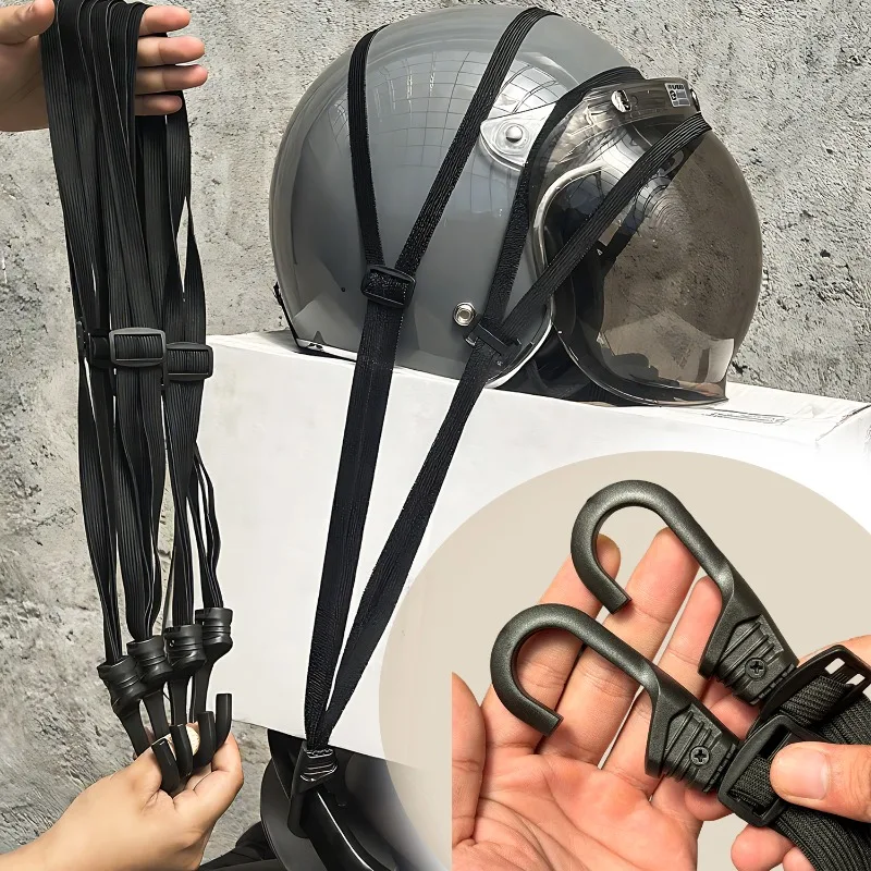 2PCS Motorcycle Adjustable Helmet Luggage Strap with Elastic Band and Hooks Multi-functional Luggage Rubber Band Straps