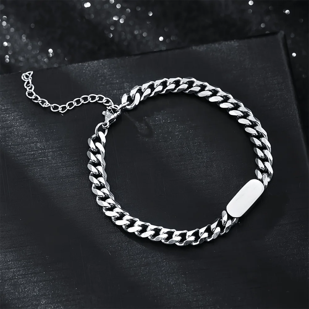Hip-Hop Geometrisches Ovales Marken-Kubaketten-Armband Retro Edelstahl Herrenarmband Einfaches Damen-Titanstahl-Schmuckstück – Detail 4