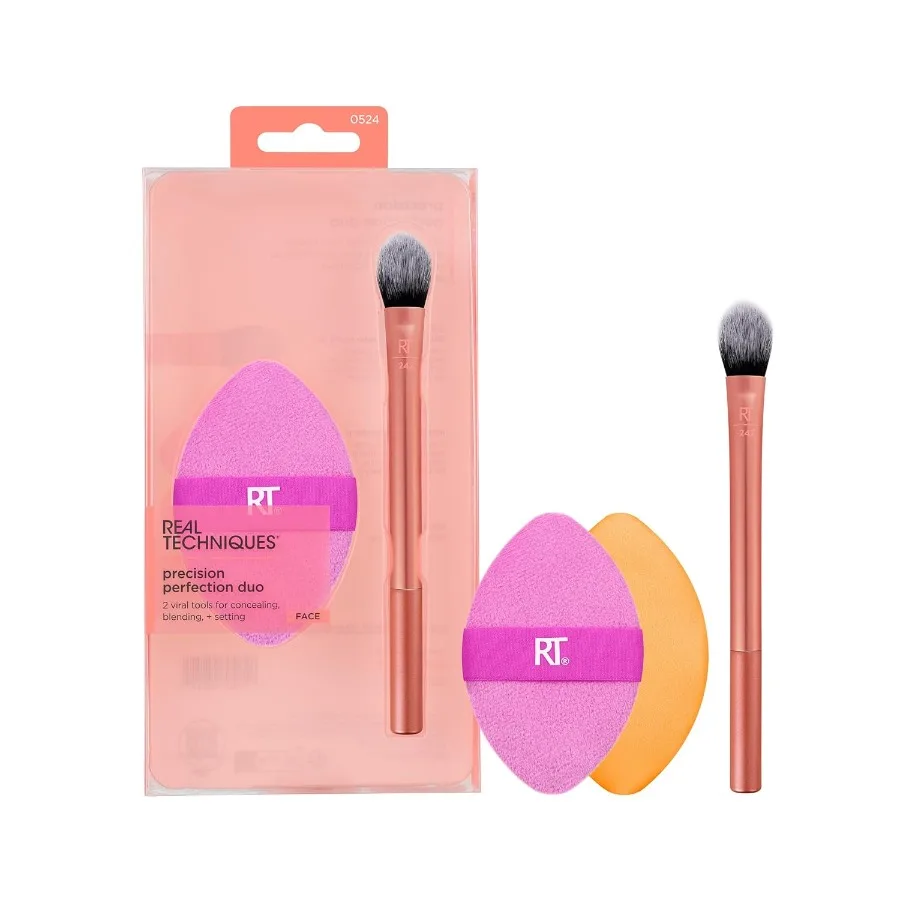Pinceau correcteur de patte de chaton virale Duo, Perfection de précision, bouffée de poudre double face pour fond de teint en poudre, maquillage adapté aux voyages