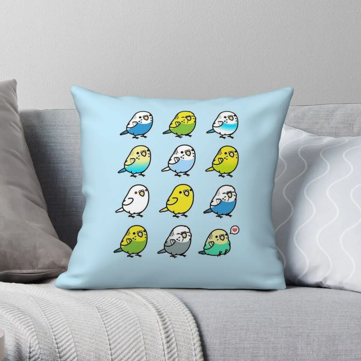 Chubby Budgies Square Pillowcase Polyester Linen Velvet Pattern Zip Decorative Throw Pillow Case Car Cushion Cover