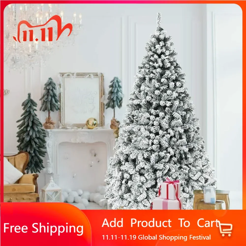 

9FT Pre Lit Artificial Christmas Tree, Snowflake Hinge Pine Tree,portable Metal Base,perfect Christmas Decoration for Gatherings