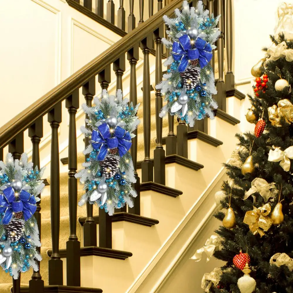 Christmas Staircase Garland Christmas Swag Festive Christmas Wreath Swag Garland Set with Berries Led Lights