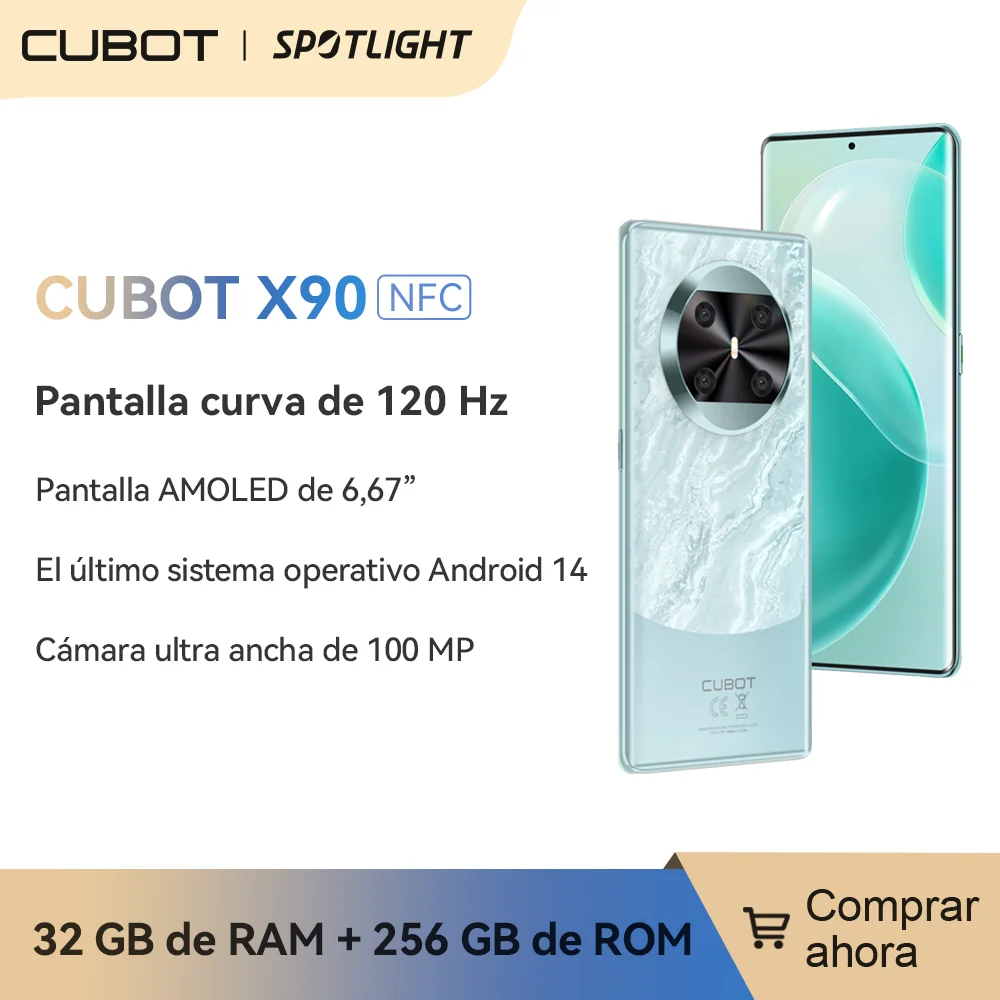 CUBOT X90 Android 14 Smartphone Helio G99 processor 6.67 inch 120Hz AMOLED curved screen 32 GB RAM (16 GB + 16 GB extended) 256 GB ROM NFC, 100 MP camera