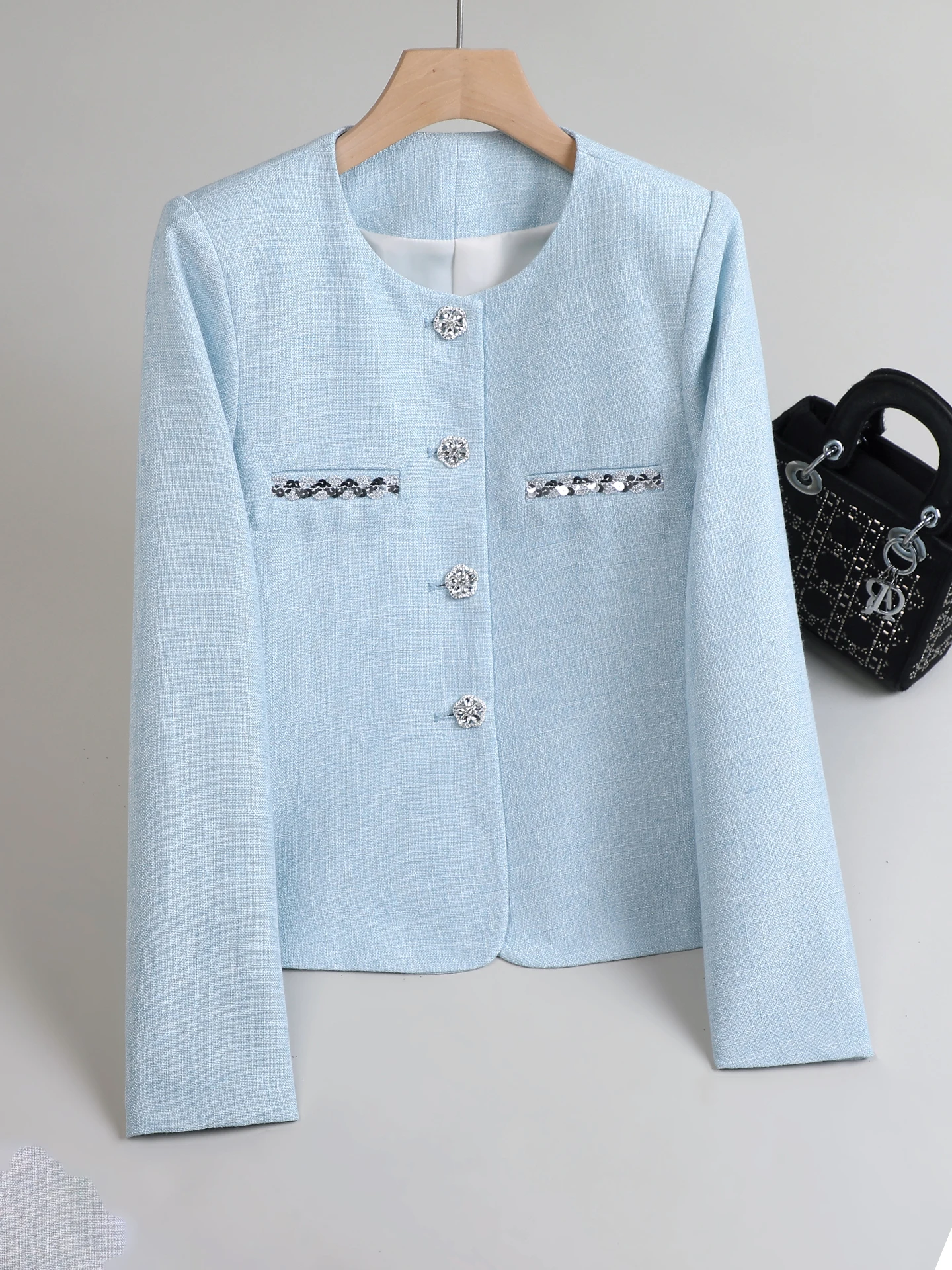 

Blue Ele ort Coat Women's Faionable French Sle Slim Fit Top Spring Autumn New Arrival Casual Breathable Polyester