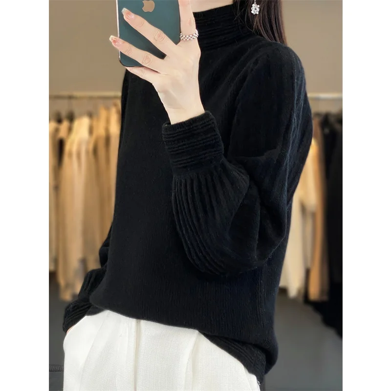 Maglione lavorato a maglia da donna autunno inverno No Pilling High Ne Long Sve Regular Thin Faionable Premium Quali Top