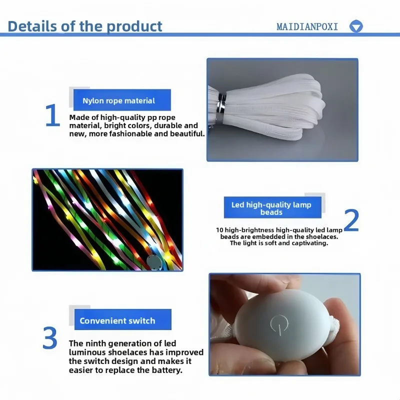 Cadarços de sapato brilhantes de led, tiras de nylon de alto brilho, cadarços leves multicoloridos, corrida noturna, festival, rave, performance de palco