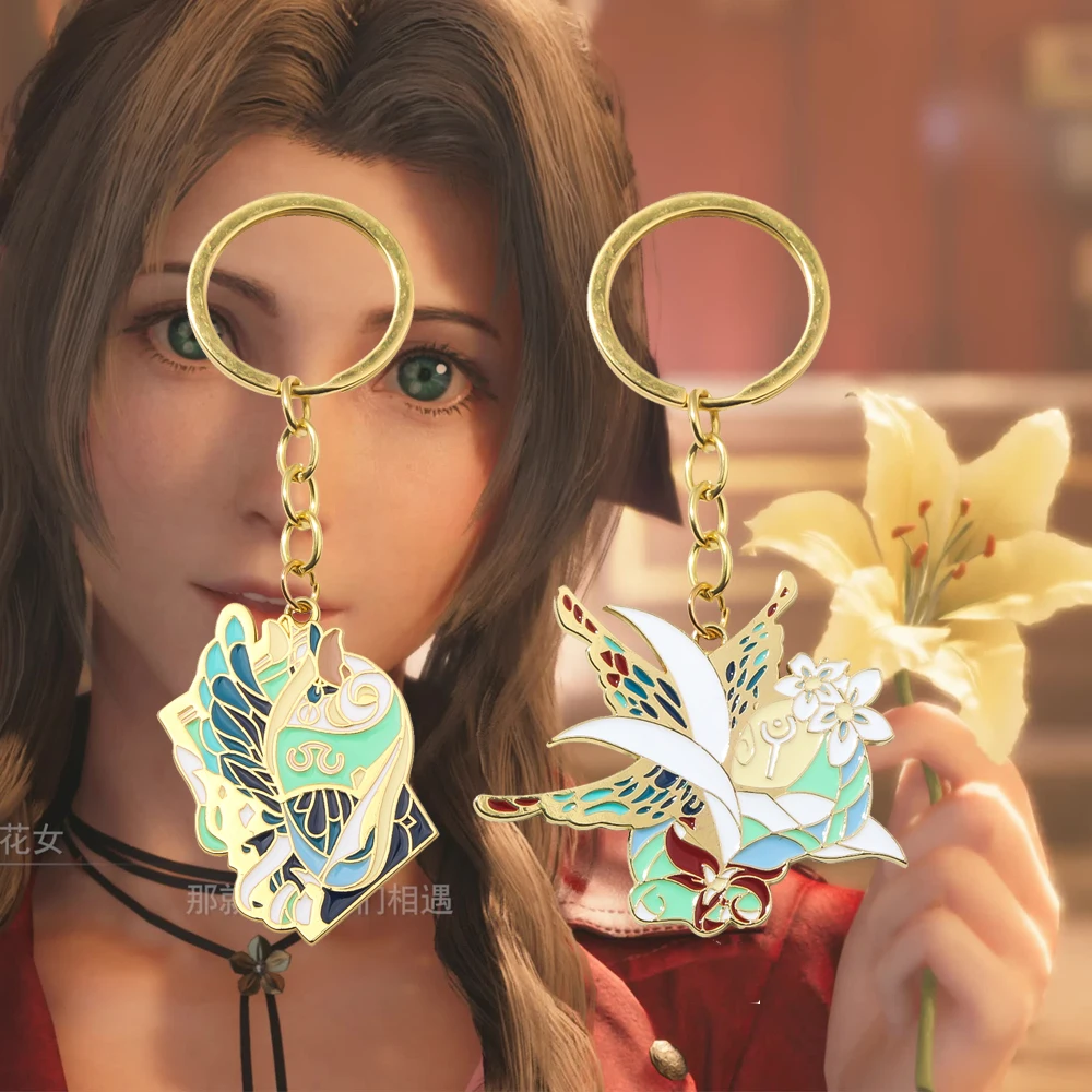 Jogo final fantasia vii ff7 chaveiro pingente lírio pavão metal chaveiro cosplay adereços para homens mulheres pingente jóias presente