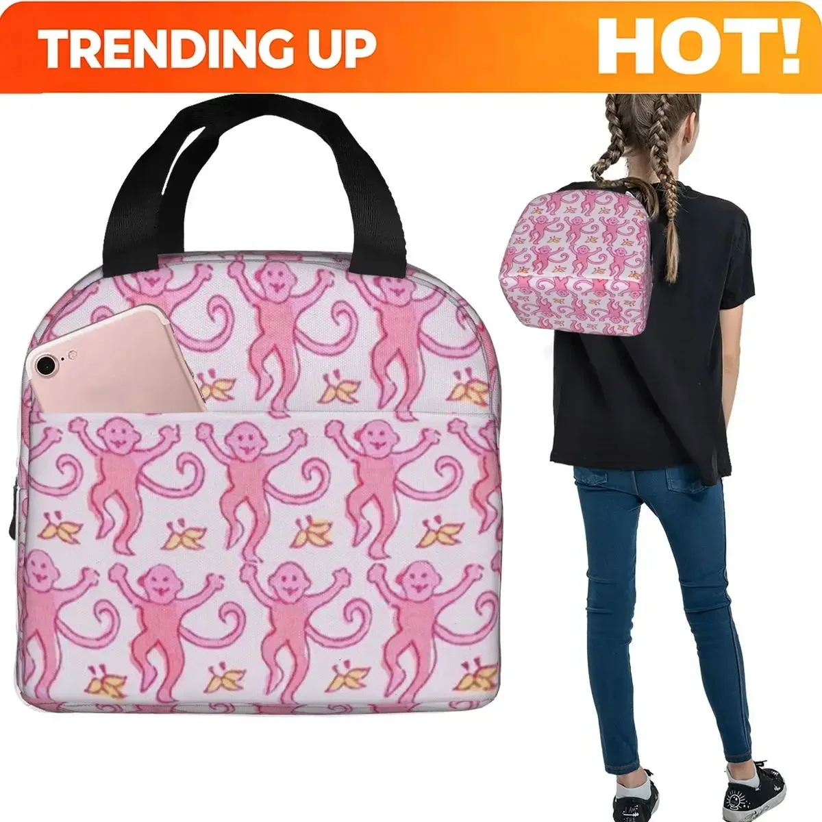 Custom Bag Custom Preppy Roller Monkeys Rabbit Anime Lunch Bags Insulated Bento Box Portable Lunch Tote Resuable Picnic Bags For