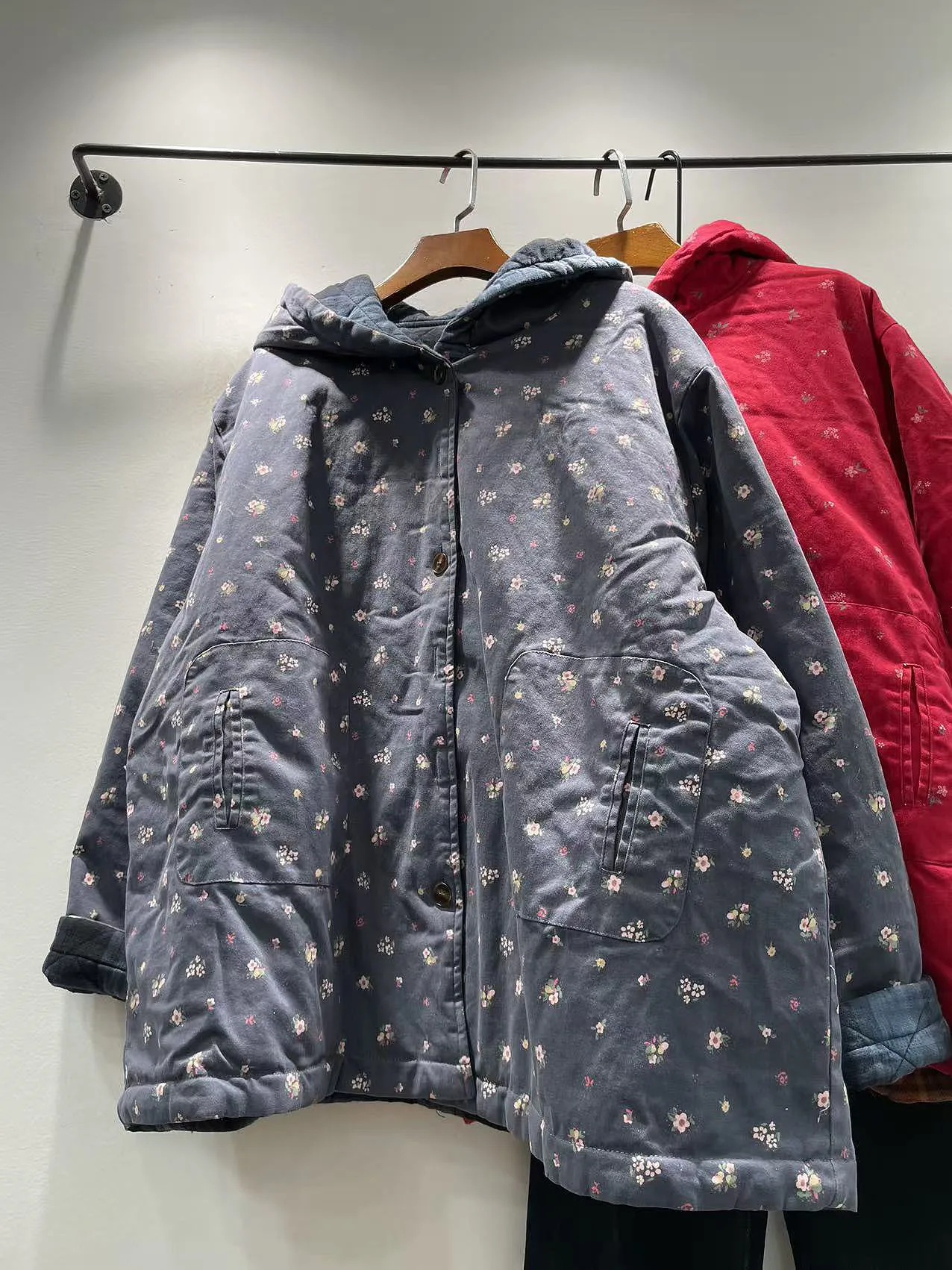 

Winter Women's Cotton Jaet Floral Print Hooded Coat Long Sve Thermal Cotton Outerwear Casual Commute Sle Loose Fit