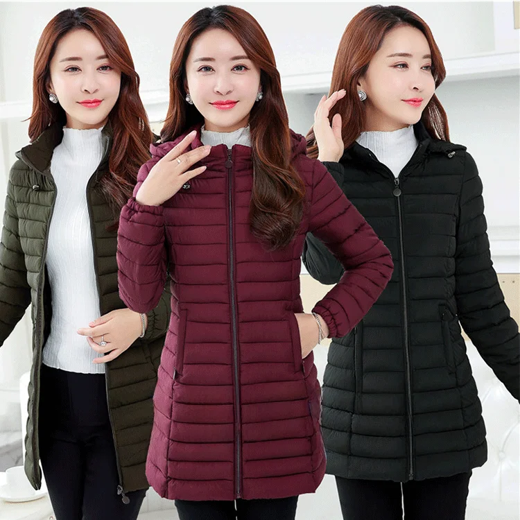 เสื้อแจ็คเก็ตผ้าฝ้ายสำหรับฤดูหนาว ผู้หญิง ความยาวปานกลาง แฟชั่น ทรงเข้ารูป สไตล์เกาหลี เสื้อผ้าคุณแม่ อุ่นสบาย ผ้าโพลีเอสเตอร์