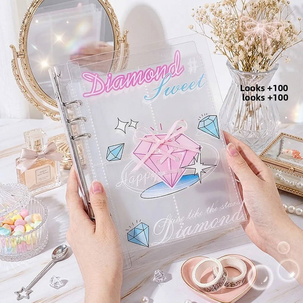 A5 Acrylic Four Grid 3 Inch Photocard Binder Iron Clip Loose Leaf Card Album High Transparency Photo Card Holder Storage Book