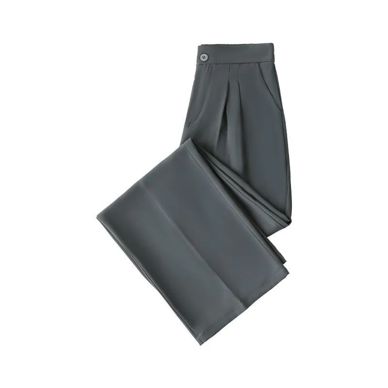 Witte wijde pijpen pakbroek dames hoge taille vloerlengte losse pasvorm casual broek met rechte pijpen dubbele blauwe lange broek