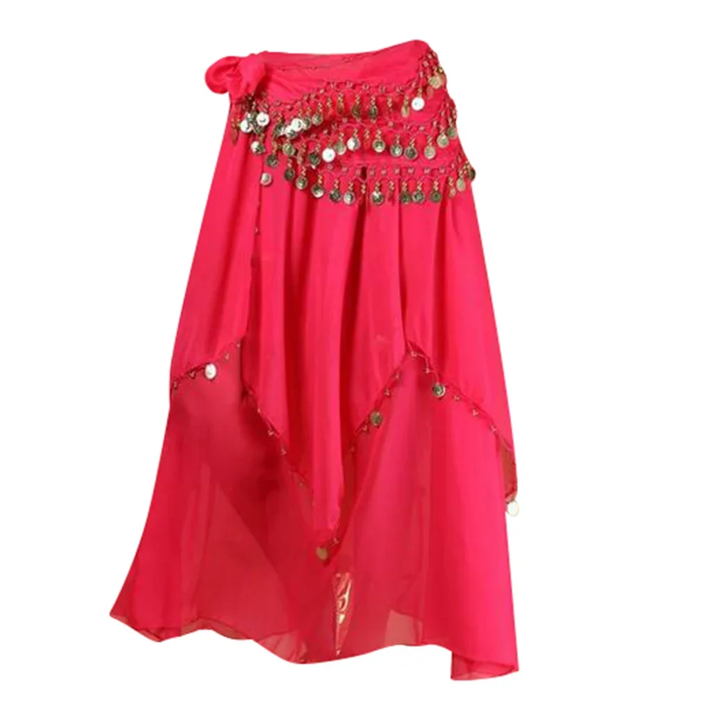 Women Belly Dance Skirt Chiffon Costumes with Waist Chain Multicolor 85cm