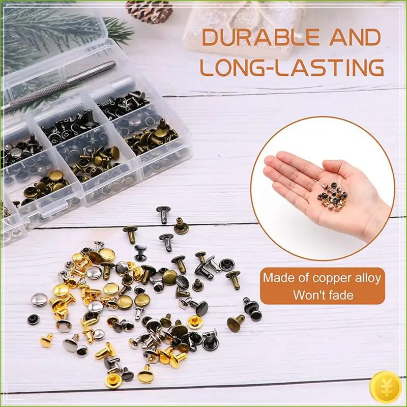 480 Sets Leather Rivets Leathercraft Rivets Tubular 4 Colors 3 Sizes Metal Studs With Fixing Tools For DIY Leather/Craft