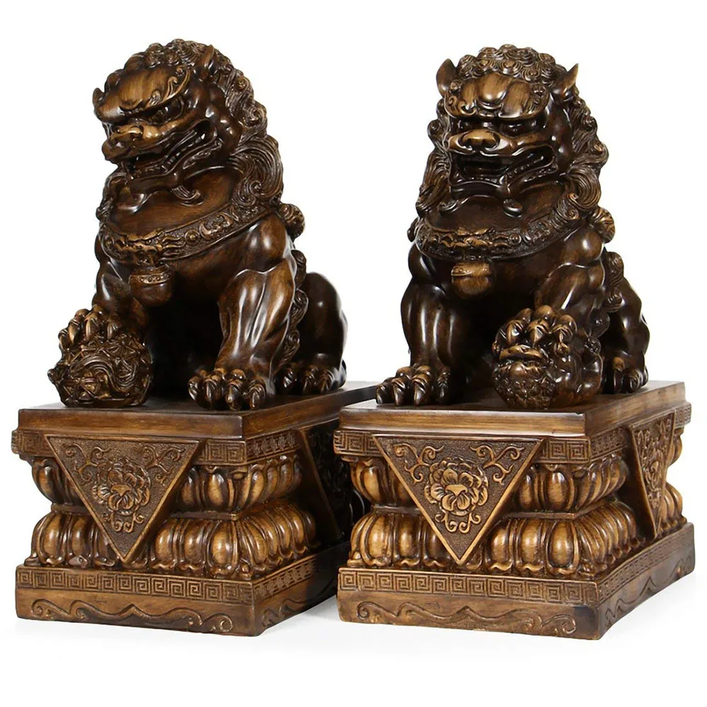 

Large Size Wealth Porsperity Pair of Fu Foo Dogs Guardian Lion Statues Best Housewarming Congratulatory Gift Feng Shui Décor