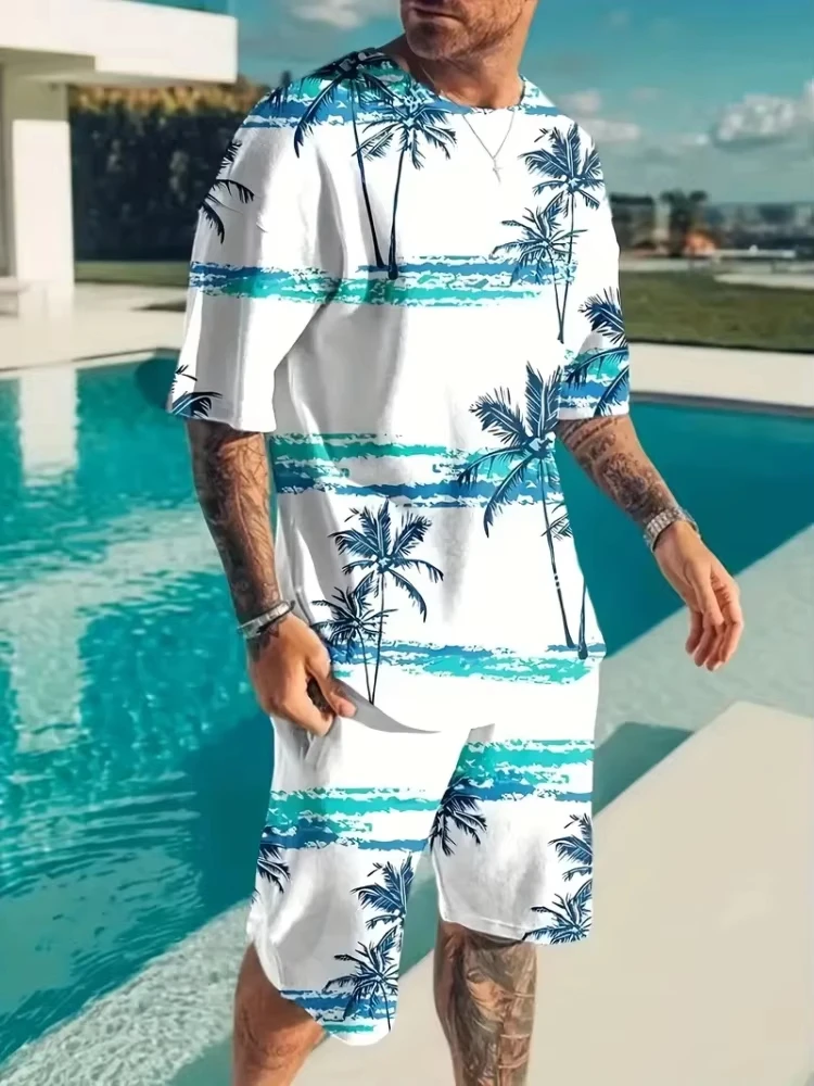 

Hawaiian Coconut 3D Print Men's TSuit Everyday Casual Kid Short Sleeve And Short Set Women Tshirt Suit Men Tracksuit Suit