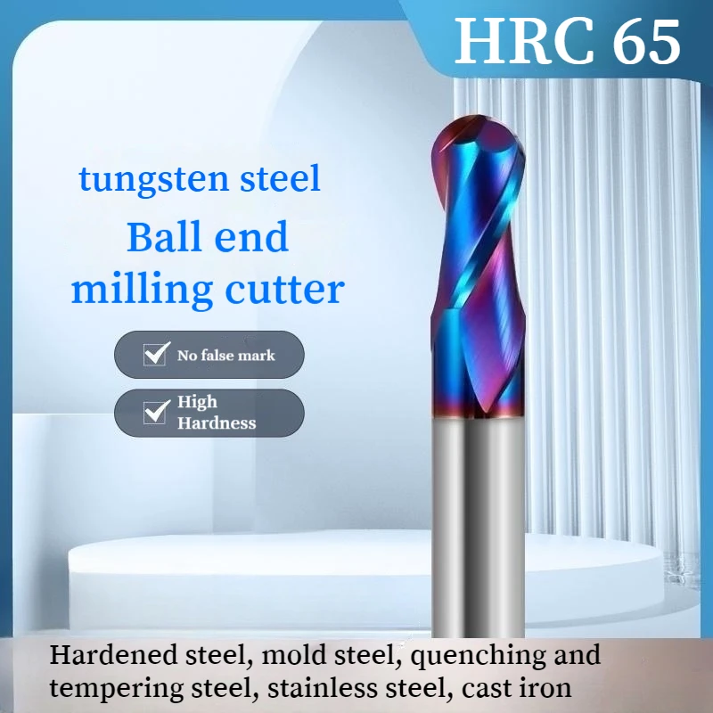 

HRC70 55 65 2 Flute Ball Nose End Mill Carbide Cutter CNC Milling Tool R0.5 R1 2 2.53 4 5 6mm
