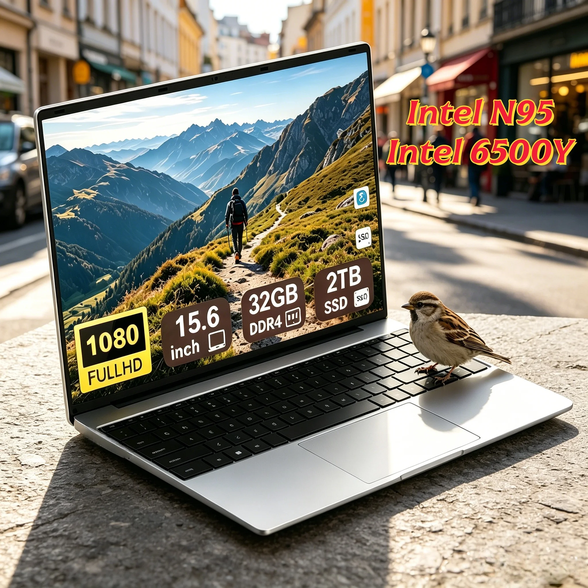 15.6" Ultra Slim Portable Laptop Intel N95 6500Y 32GB DDR4 2TB SSD Win11 High Performance Office PC