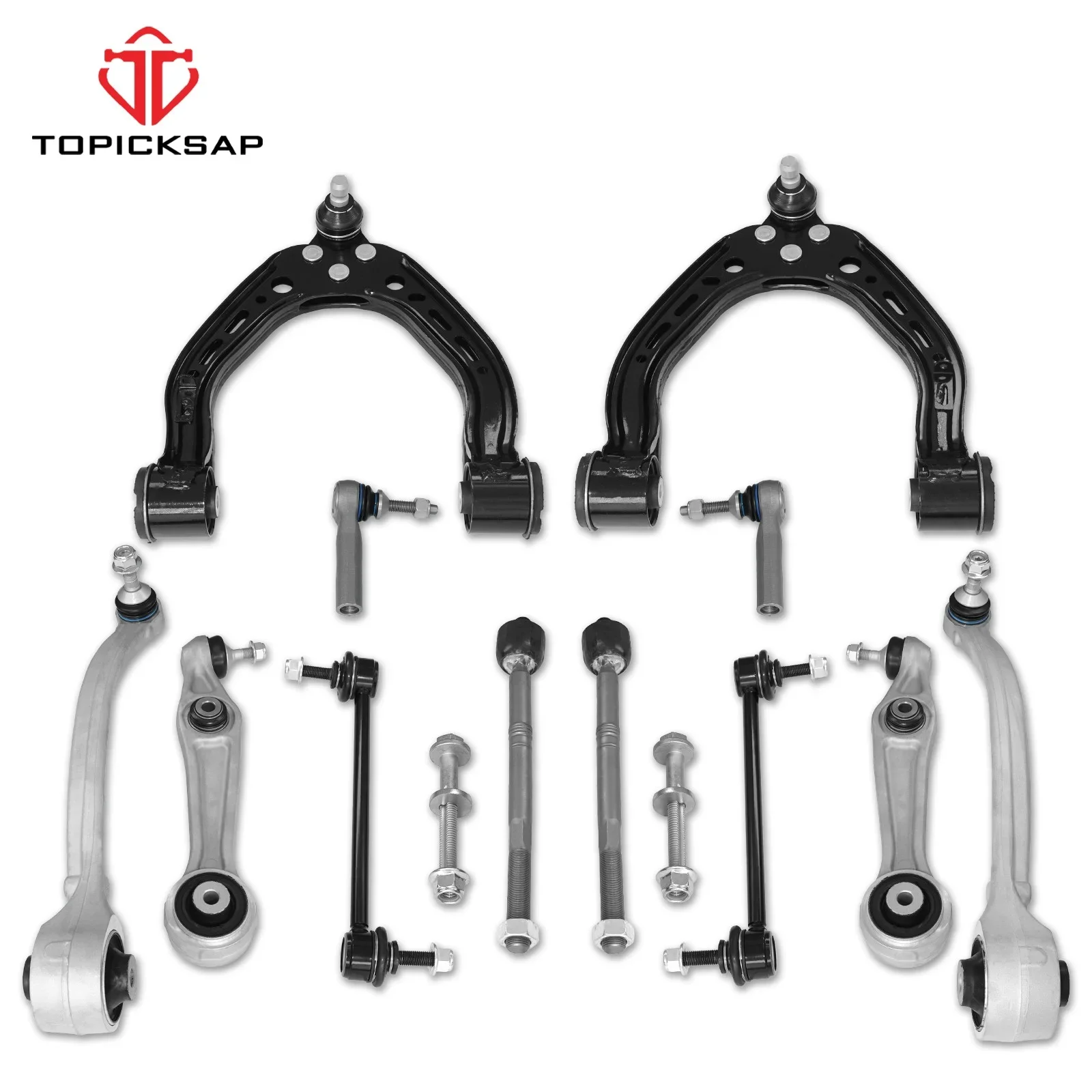 TOPICKSAP 12Pcs Control Arm/Tie Rod/Sway Bar Premium Heavy Duty Kit for Tesla S AWD 2014-2016 (1043965/1043966/1027351)