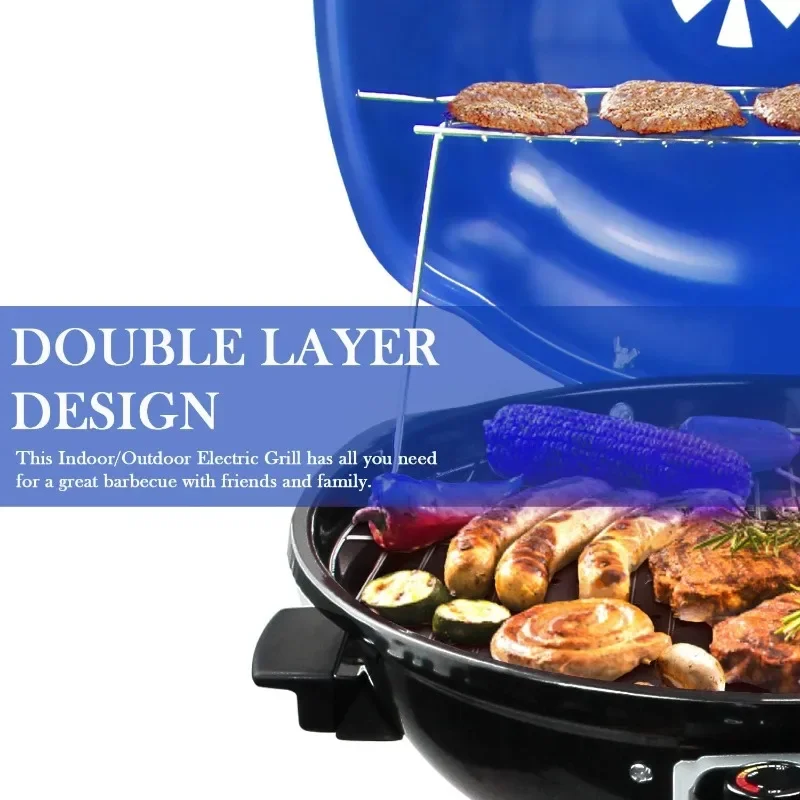 Techwood 1600W Indoor Outdoor Electric Grill, Electric BBQ Grill, Portable Removable Stand Grill, Blue