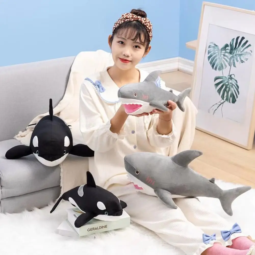 Coussin en coton PP pour enfants, collection animaux mignons, imitation animaux de dessin animé (Orca, Grand Requin Blanc), amusant et kawaii