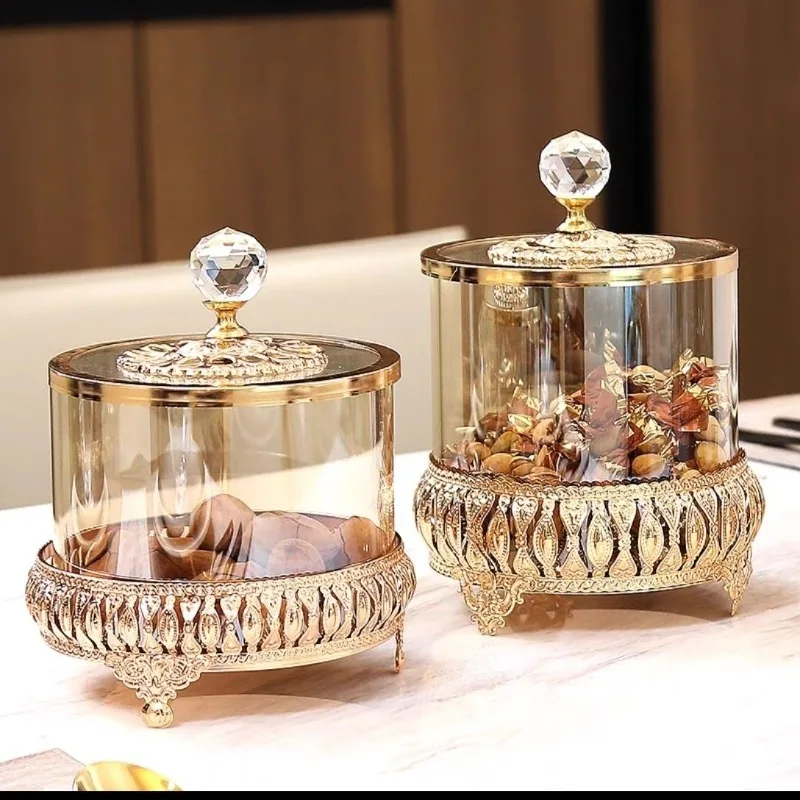 

Light luxury gold crystal glass, decorative storage jar with lid, American European coffee table candy