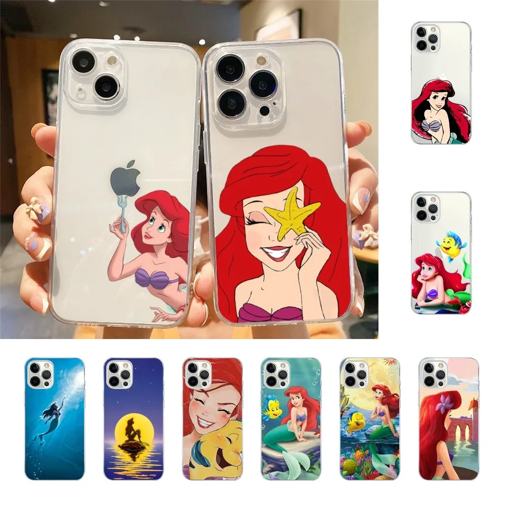 Cute Ariel The M-Mermaid Phone Case For Iphone 15 11 13 14 Pro Max 7 8 Plus X Xr Xs Max Se2020 12mini Transparent Cover